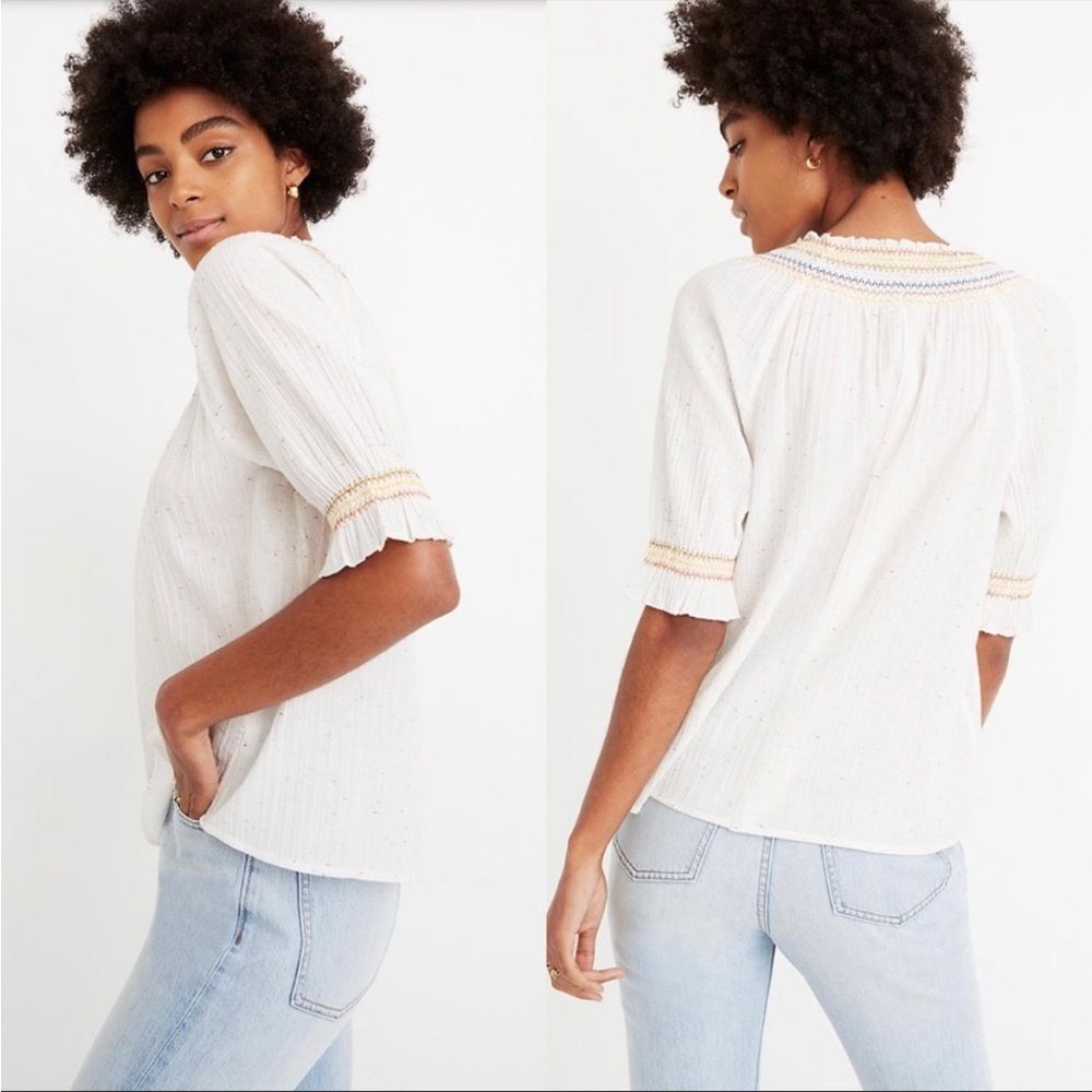 Madewell Rainbow Smocked Short Sleeve Peasant Top. Size XS.